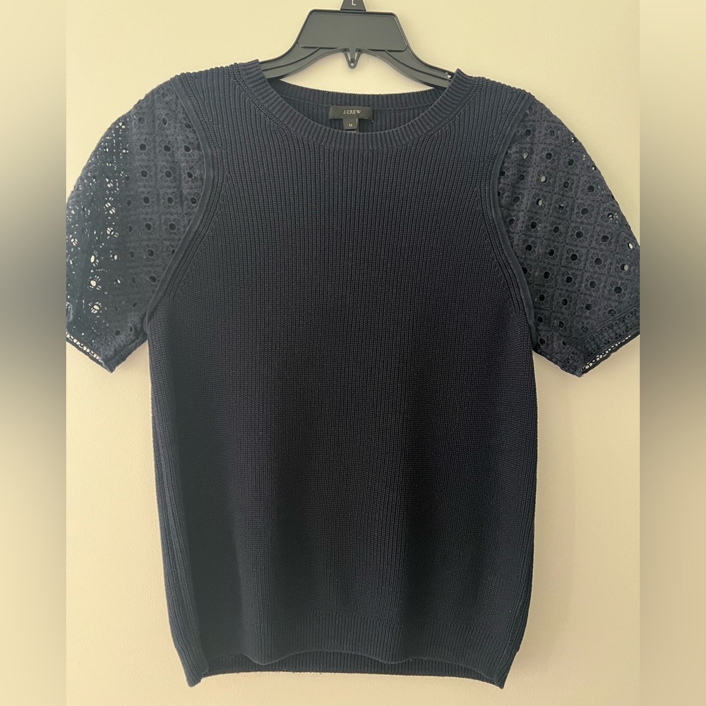 J. Crew Navy Eyelet Sleeve Blouse